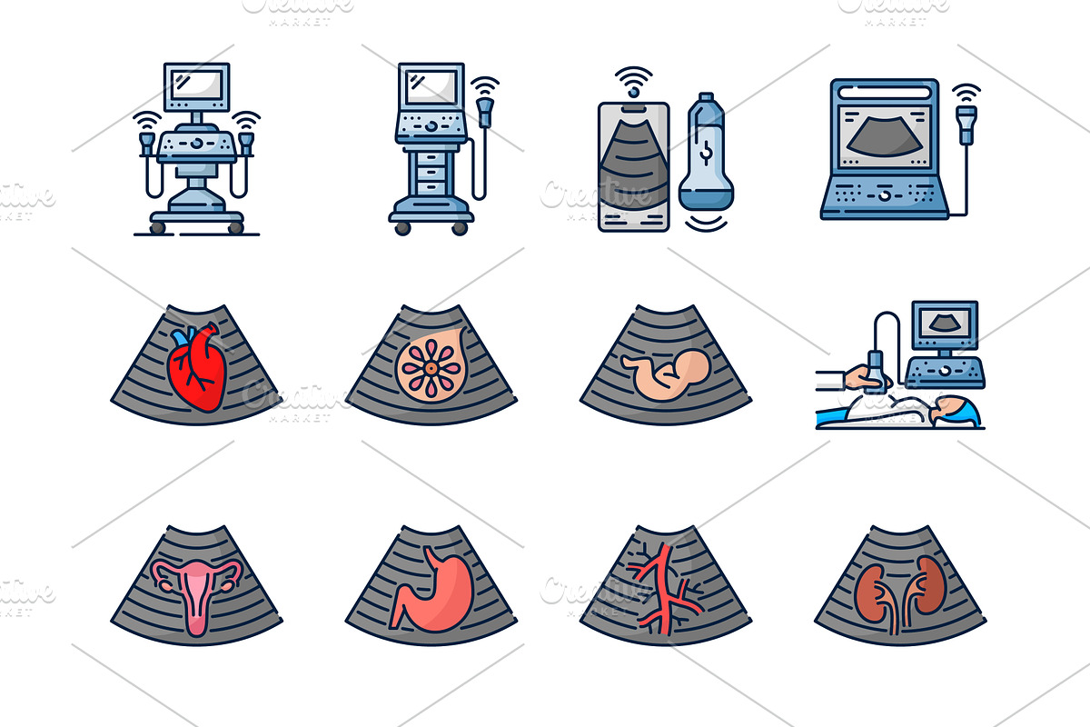 Ultrasound icons ultrasonography, a Healthcare Illustration by Vector Tradition