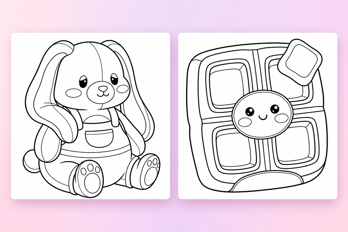 Kawaii Plushies Coloring Pages #1, an Object Illustration by Inkivelle Studio (Photo 2 of 3)