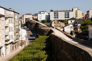 Ancient Roman Walls and Cityscape on a Sunny Day, Lugo, Spain