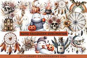 Boho Halloween Sublimation Clipart, an Illustration by cherrydesign