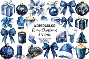 Watercolor Navy Christmas Clipart, a Work Illustration by CraftArtStudio
