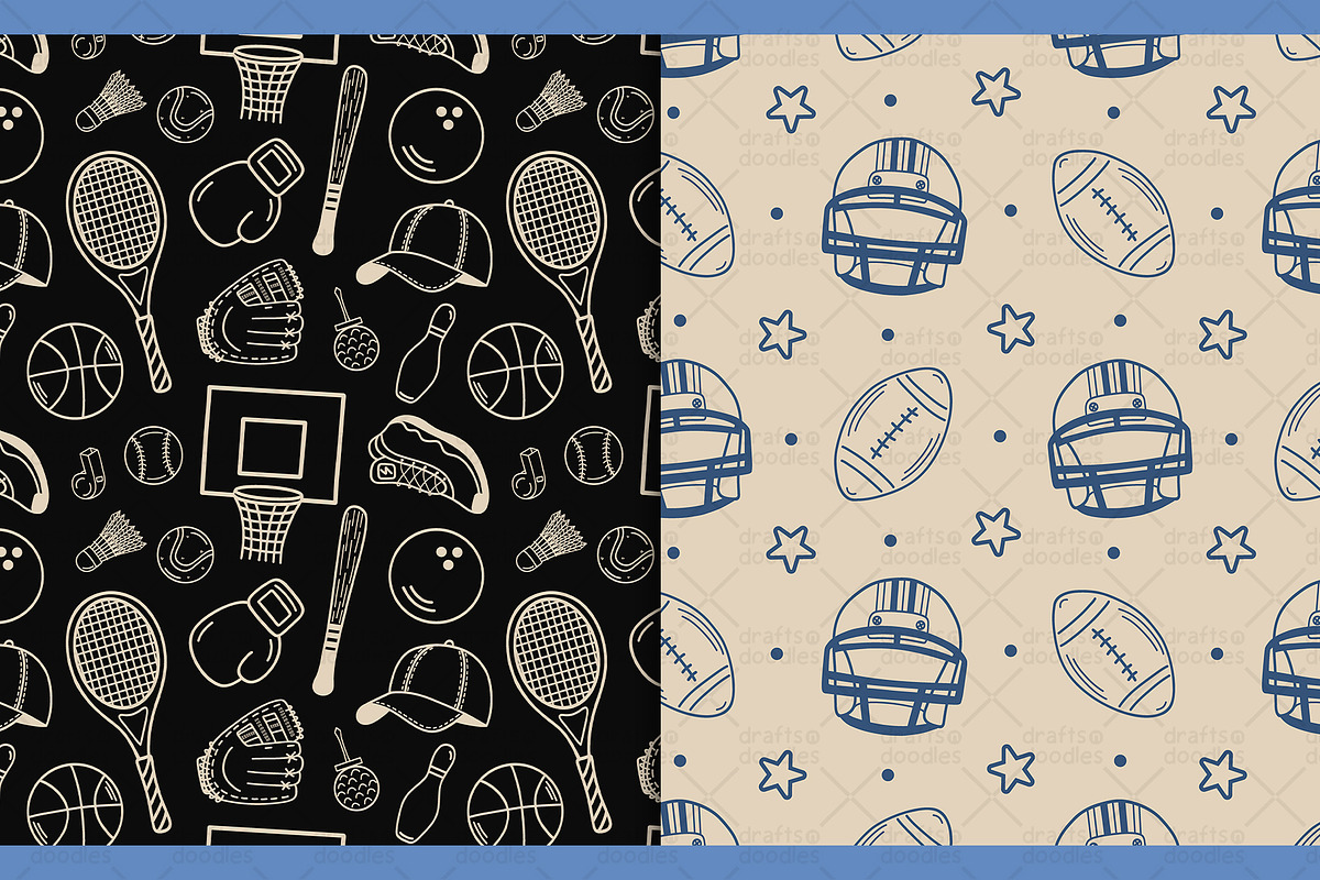Sports Equipment Line Art Patterns, a Pattern Graphic by Drafts n Doodles (Photo 3 of 9)