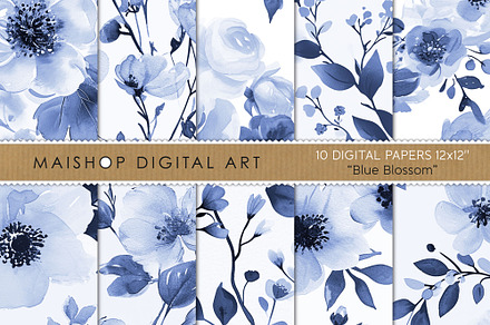 Blue Blossom Digital Paper Set