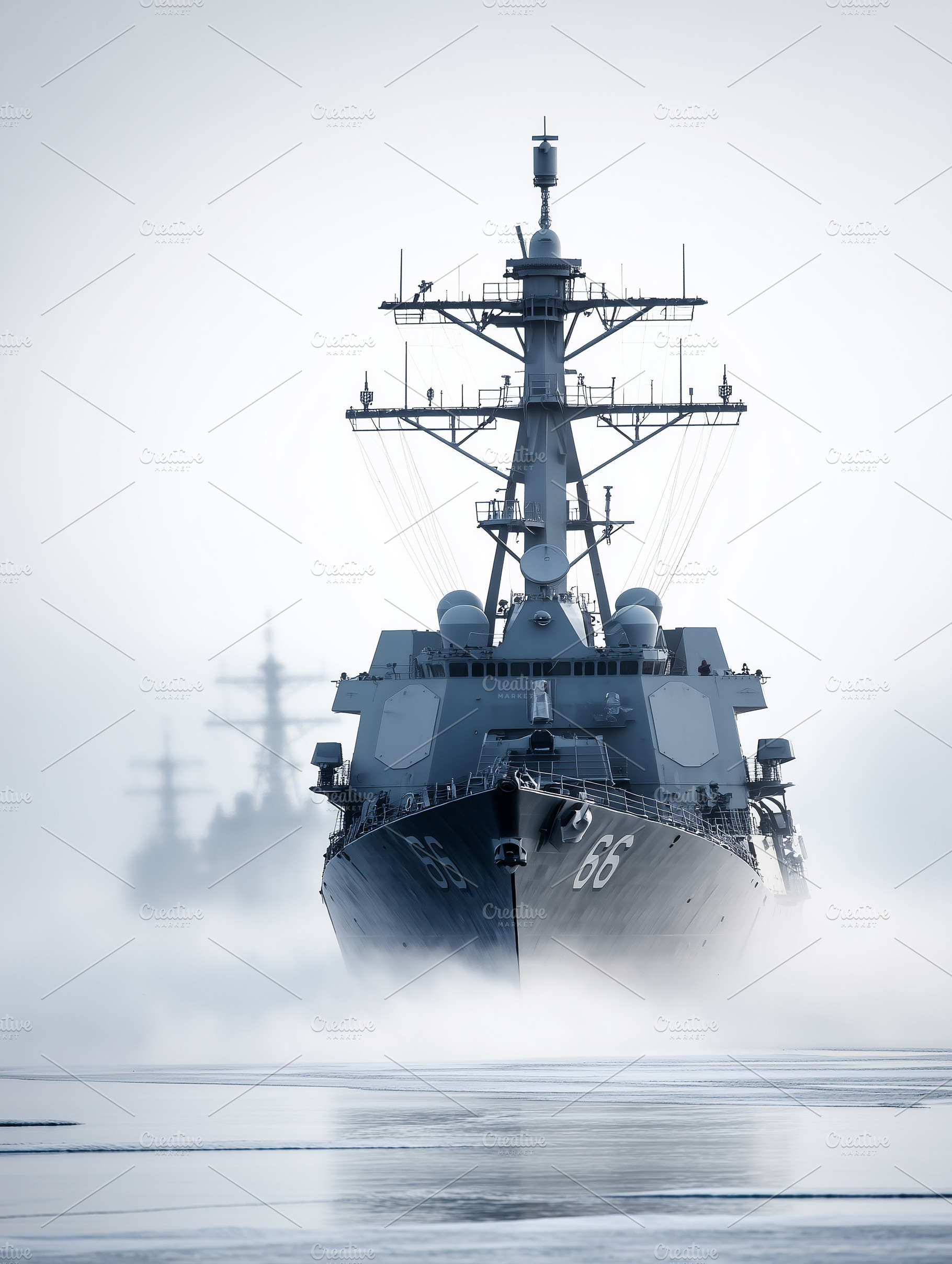 Modern naval destroyer emerging, a Transportation Photo by MistyDay