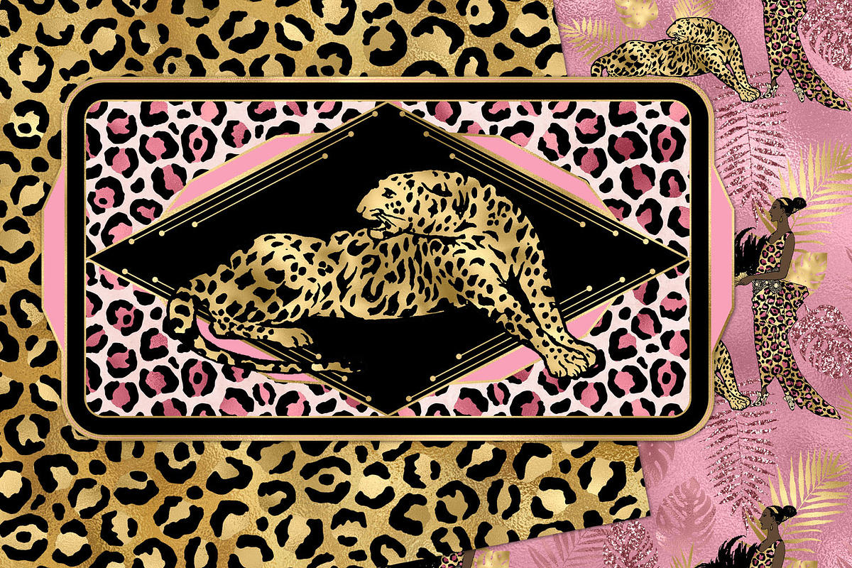 Pink & Gold Leopard Digital Paper, a Pattern Graphic by Digital Curio