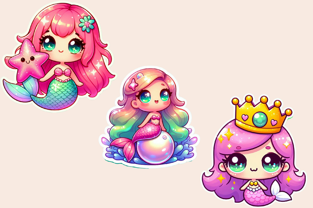 Kawaii Mermaid Clipart Bundle, an Illustration by Designworld (Photo 4 of 5)