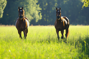 Beautiful thoroughbred horses graz, a Photo by Pavel_design