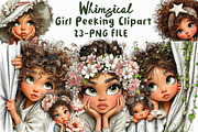 Whimsical Girl Peeking Clipart, an Illustration by Libby Wishes (Thumbnail 1 of 7)
