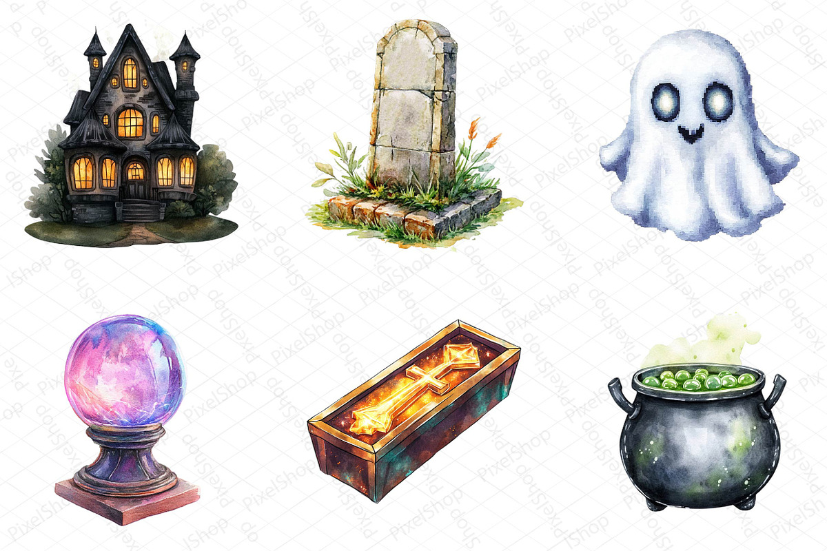 Watercolor Halloween Clipart, an Illustration by DreamPrint404 (Photo 6 of 6)