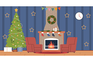 Interior of room with fireplace and, an Object Illustration by YummyBuum