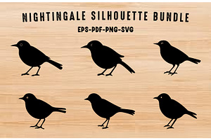 Nightingale Silhouette Clipart Set, an Animal Illustration by Gfx Expert Team