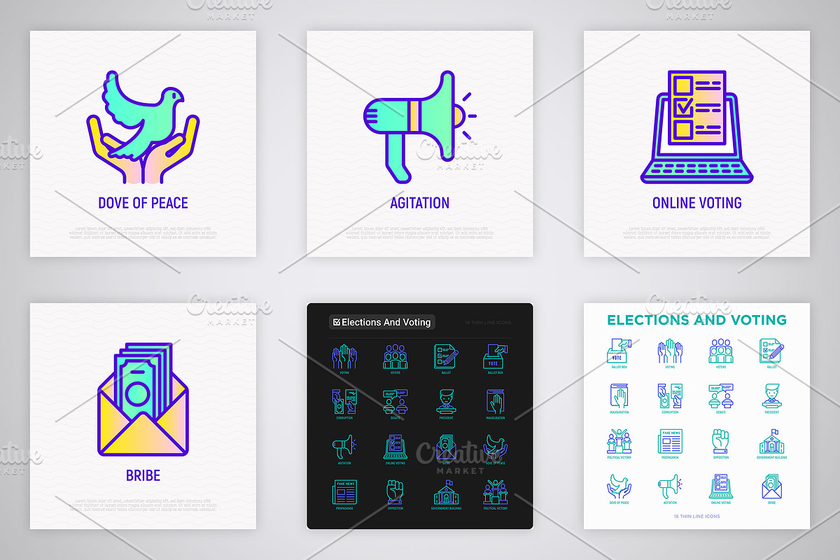 Elections And Voting | 16 Icons Set, an Outline Icon by Alex Blogoodf