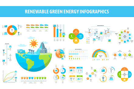 Renewable green energy infographics