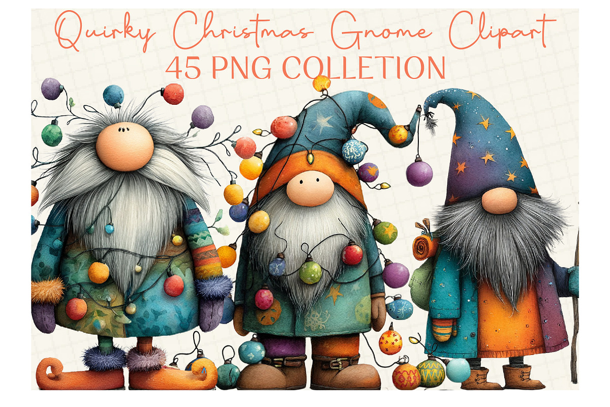 Quirky Christmas Gnome Clipart, an Illustration by DreamCafeArt (Photo 1 of 6)