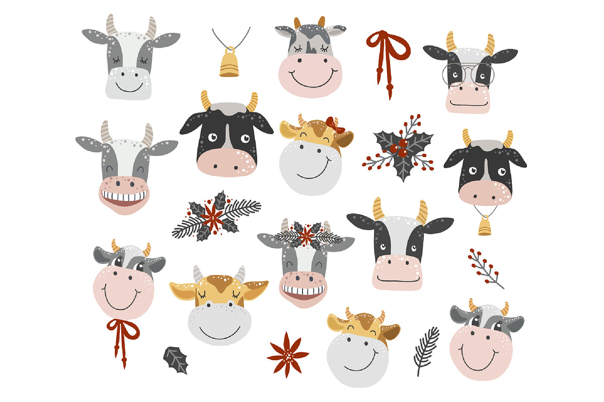 Christmas Cow face svg clipart, an Object Graphic by KupalinaArt (Photo 2 of 6)