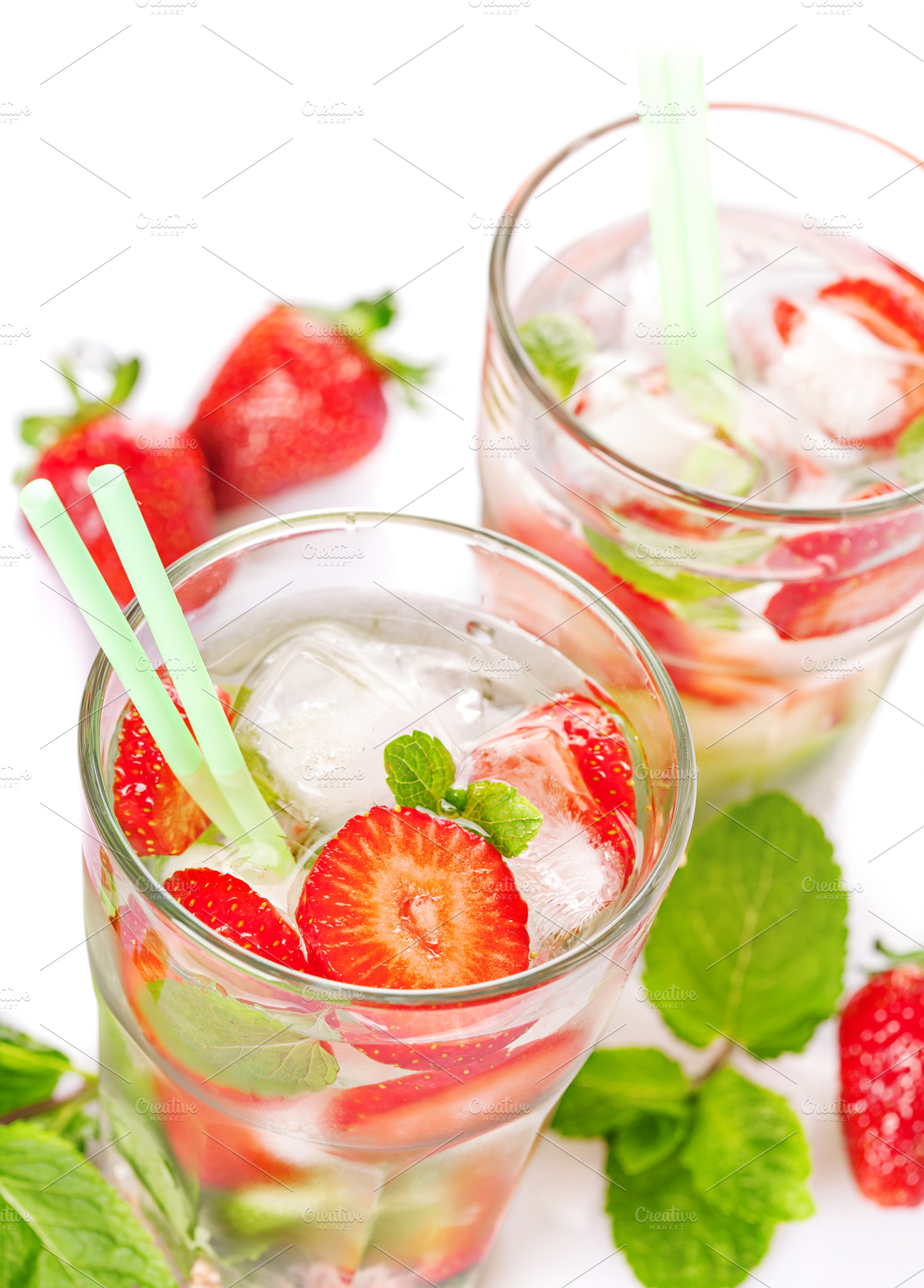 Strawberry mojito summer cocktail drink featuring alcohol, background, and, a Food & Drink Photo by Olha Klein