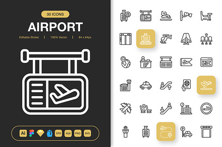 Airport Icons, an Outline Icon by Spacepixel Creative