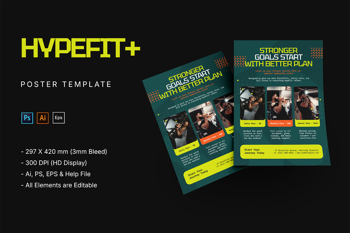 Hypefit+ - Poster Template, a Poster Template by StreaksideStd (Photo 3 of 3)