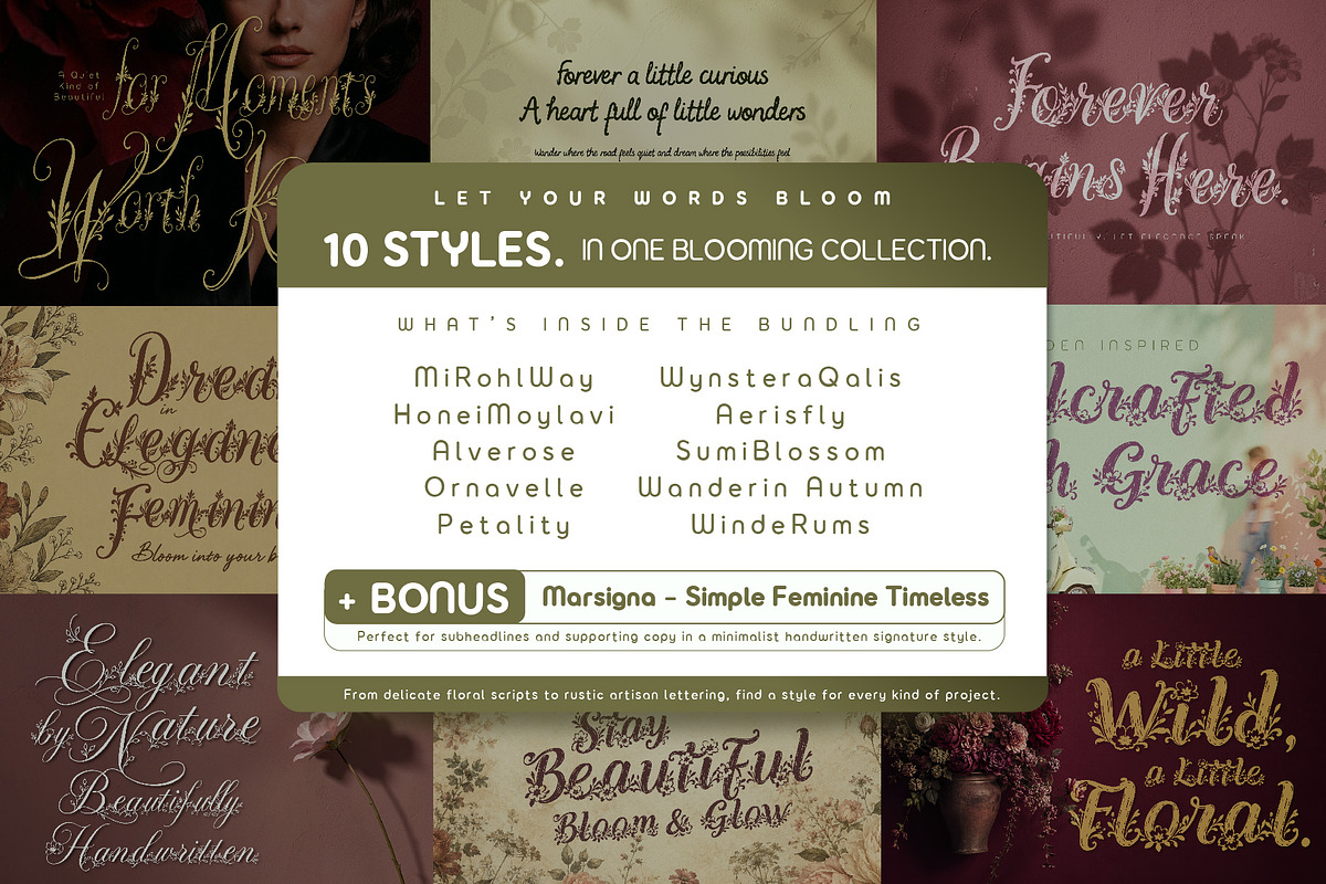 FLORAL DECORATIVE FONT COLLECTION, a Script Font by HypeWorksCo (Photo 2 of 18)