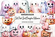 Cute Pink Ghost Pumpkin Halloween B, an Illustration by DreamArtGraphic (Thumbnail 1 of 5)