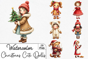 Christmas Cute Dolls Clipart, an Illustration by CrexoraLab