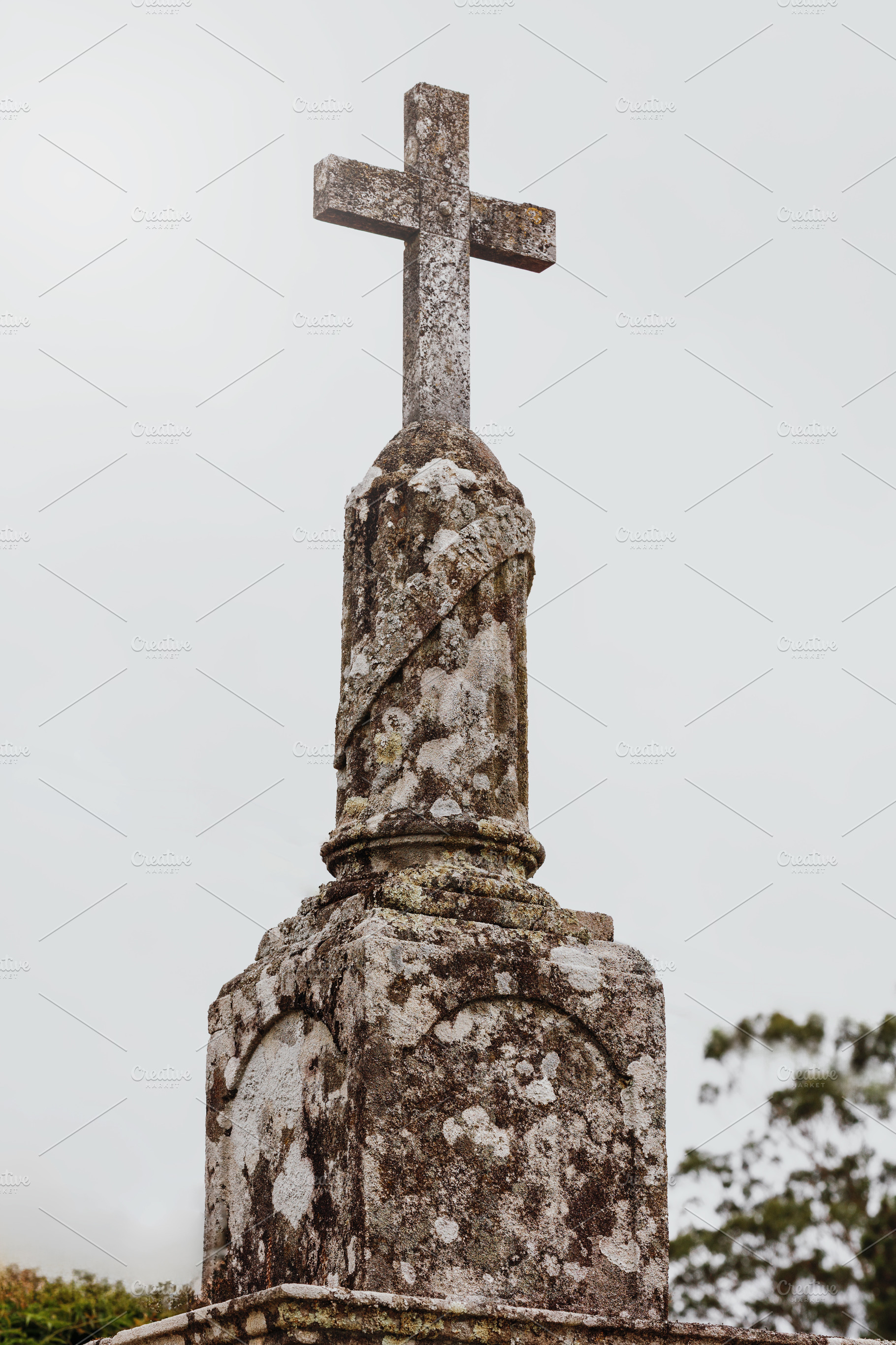 Weathered stone cross on an old pede, an Architecture Photo by Perpis