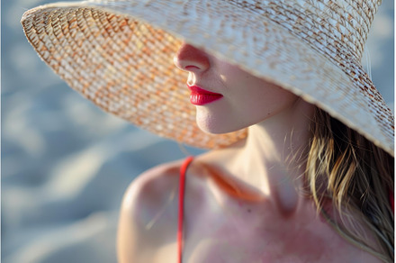 Beautiful blonde woman wearing red, a Holiday Photo by Ylivdesign