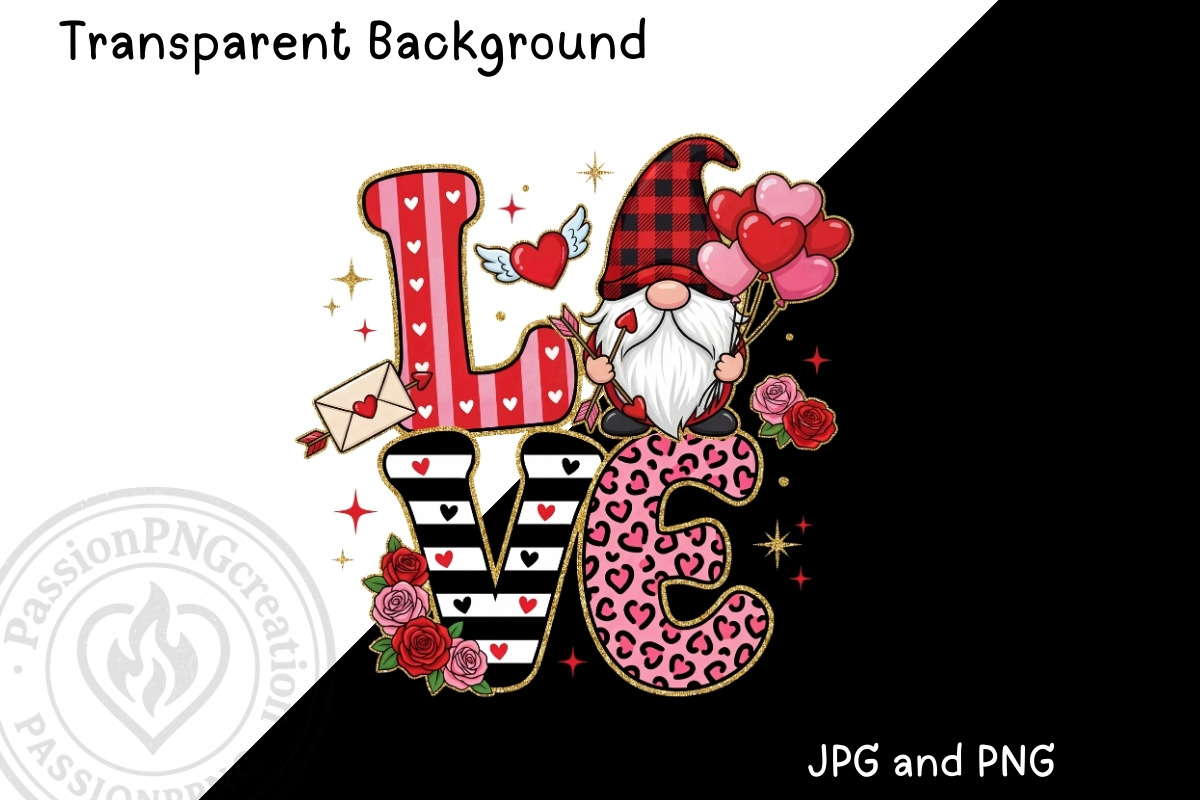 Valentine Love Gnome PNG, a Decorative Illustration by PassionPNGcreation (Photo 2 of 7)