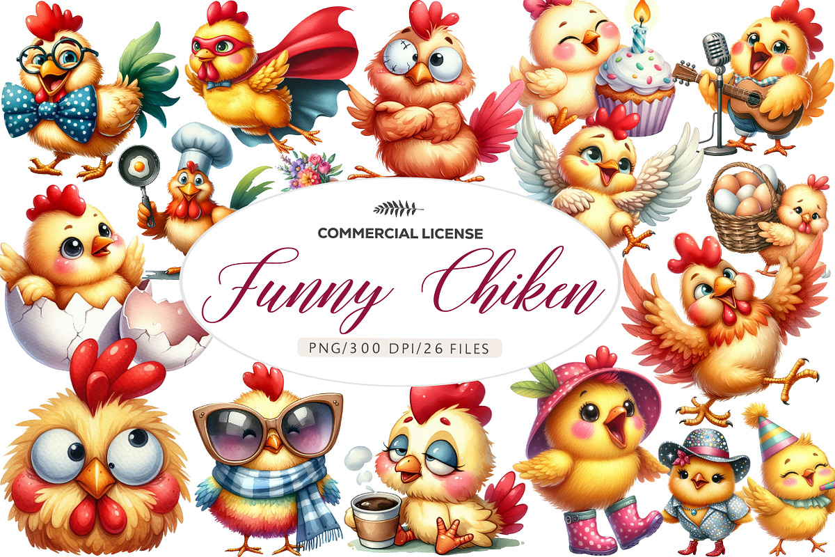 Funny Chiken clipart, an Illustration by CreationArt (Photo 1 of 5)