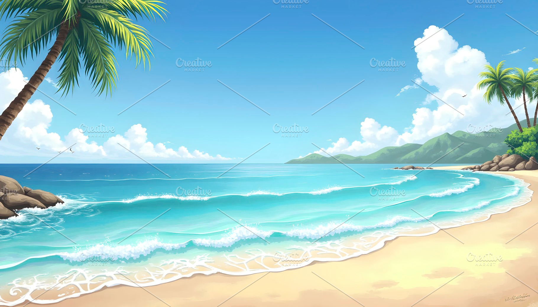Sunset Beach Wallpaper with Palm Tre, a Photo by LOGOCREATIVE