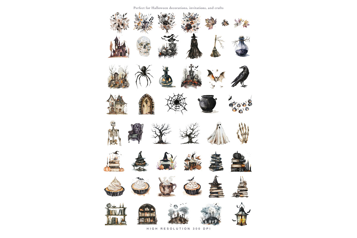 watercolor halloween clipart set, a Decorative Illustration by Patishop Art (Photo 5 of 6)