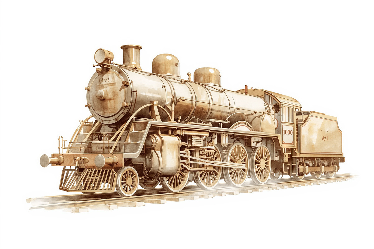 Vintage Steam Train Watercolor Clipa, an Illustration by hafijul (Photo 11 of 12)