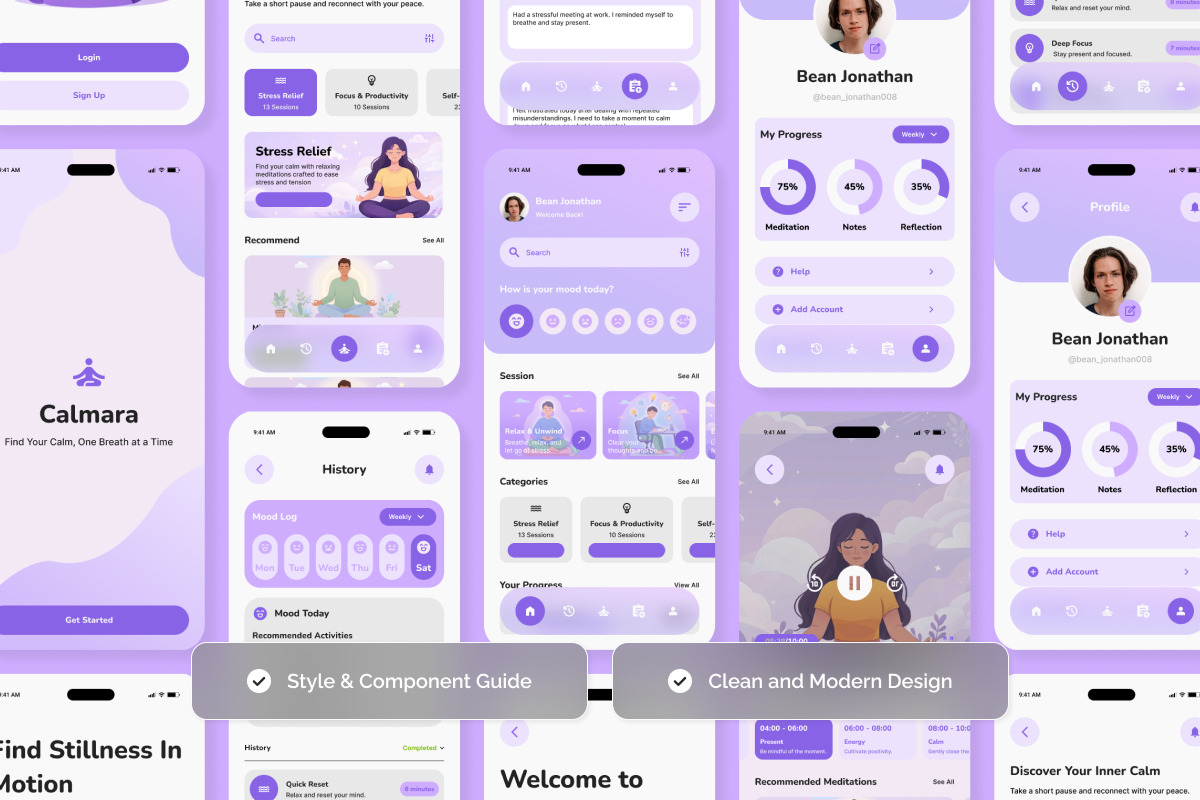 Calmara - Calm Wellness App UI Kit, an App Template by twinstd (Photo 3 of 5)