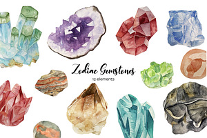 Watercolor Zodiac Birthstone Clipart, an Illustration by Art and Funny