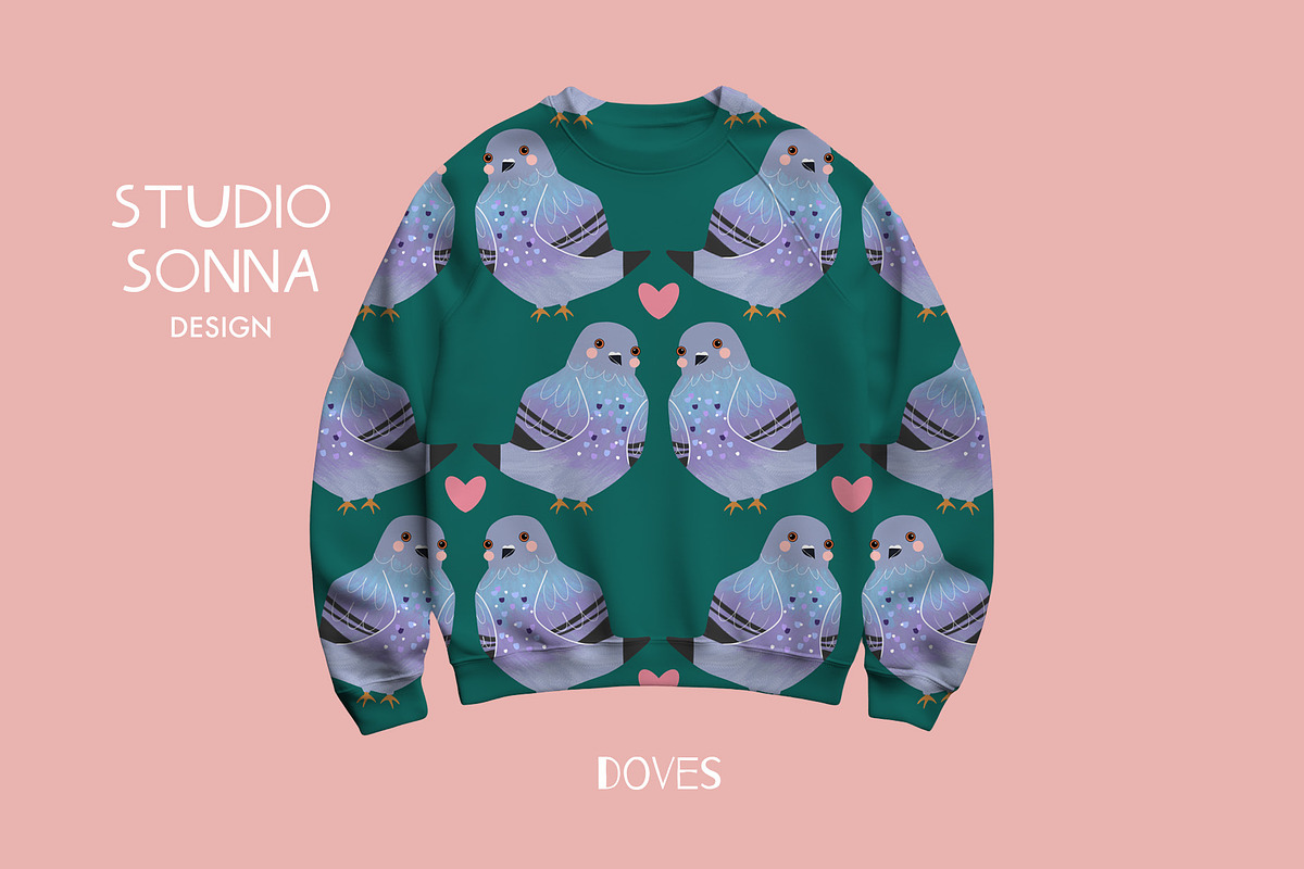Doves green, a Pattern Graphic by StudioSonna (Photo 2 of 3)