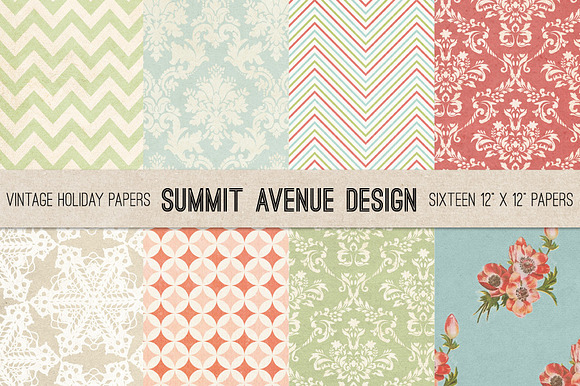 Vintage Retro Holiday Digital papers preview 4