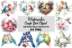 Watercolor Couple Bird Clipart Bundl, an Illustration by Daily.Designs