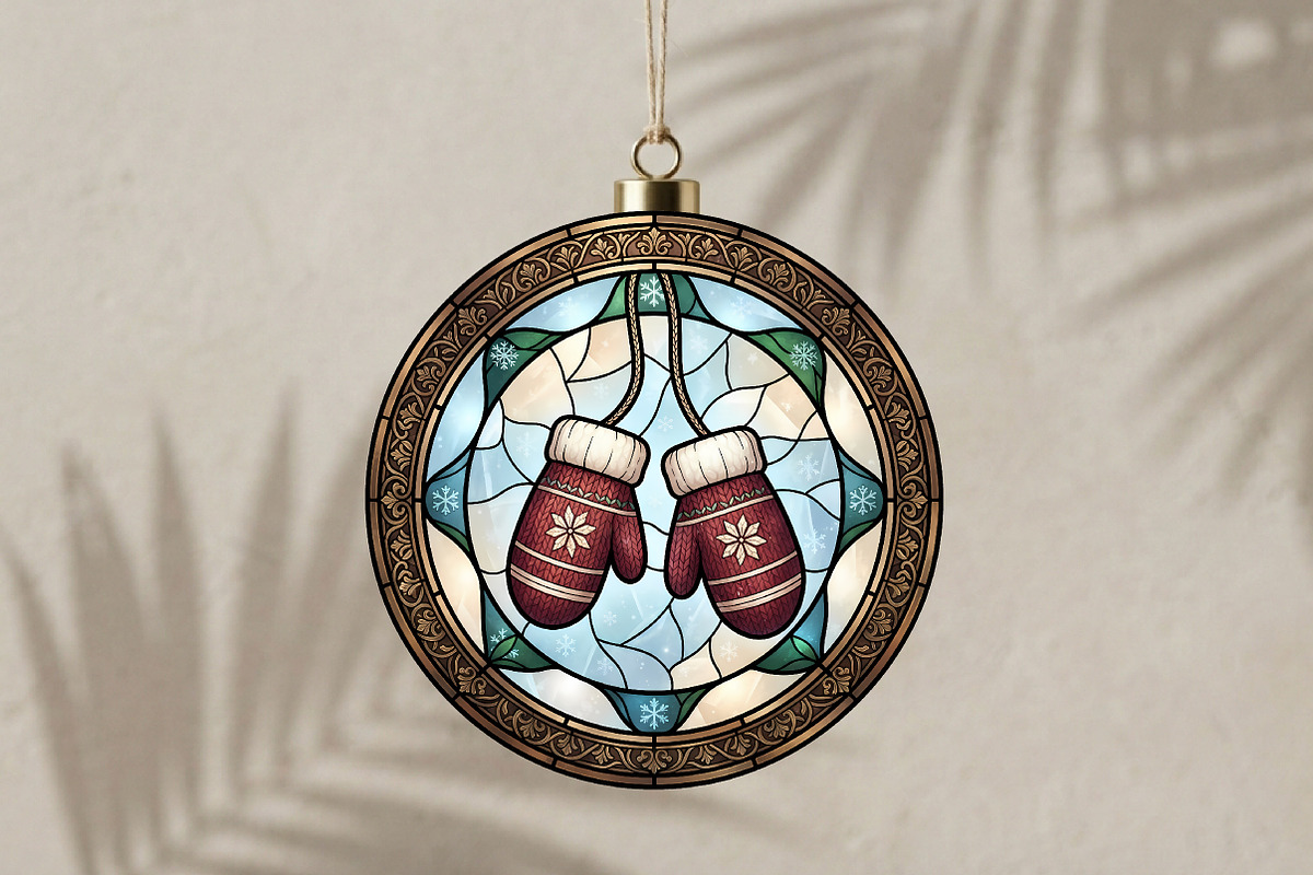 Stained Glass Mittens Christmas Art, a Seasonal Illustration by CrexoraLab (Photo 3 of 3)