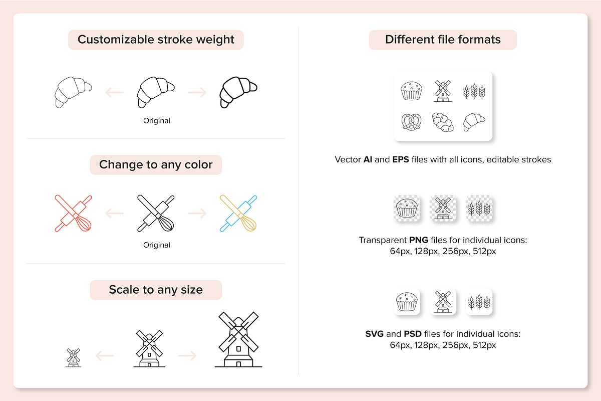 100 Bakery Icons, an Outline Icon by Nadiinko (Photo 3 of 3)