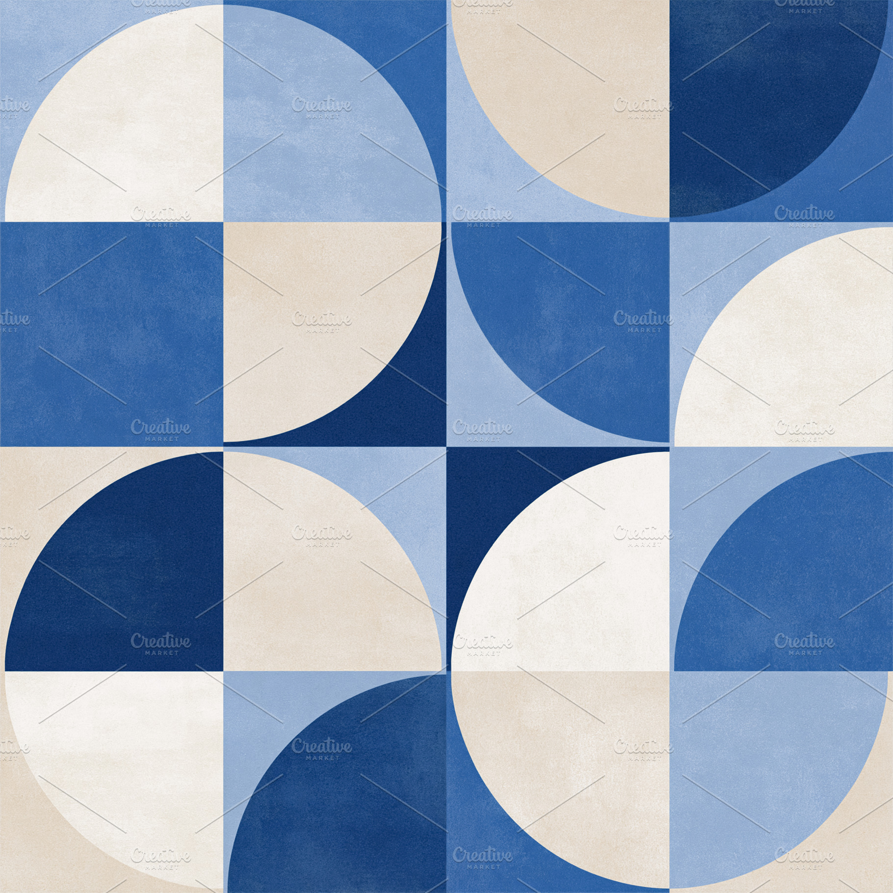 Abstract geometric pattern forming circles and squares in blue a, a Photo by Studio ANNA