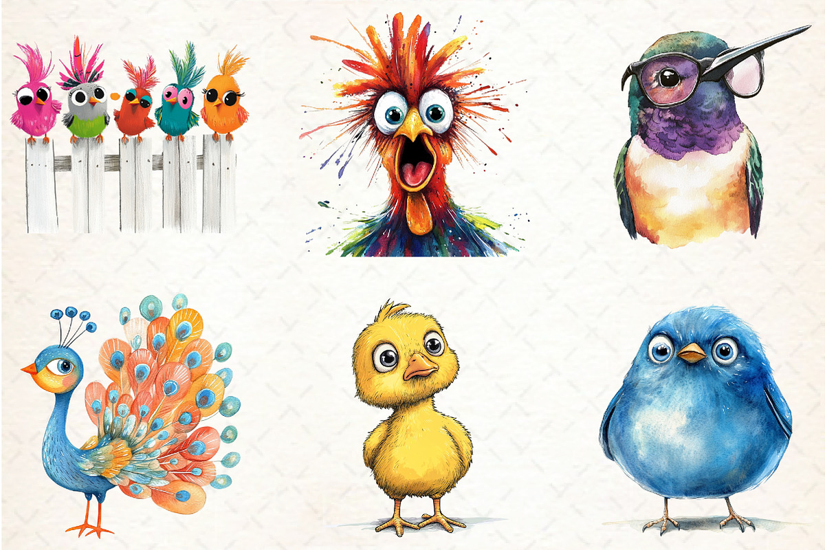 Cute Quirky Funny Birds Clipart, an Illustration by Libby Wishes (Photo 2 of 6)