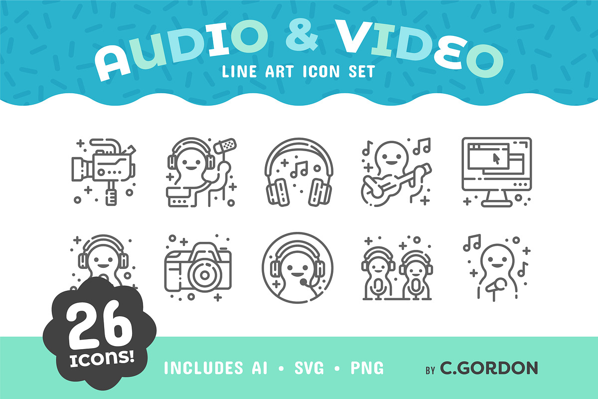 Audio & Video Line Art Icon Set, an Icon by C.Gordon Illustration (Photo 1 of 4)