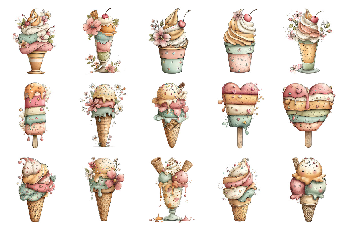 Summer Ice Cream Clipart, an Illustration by Design Market (Photo 2 of 5)