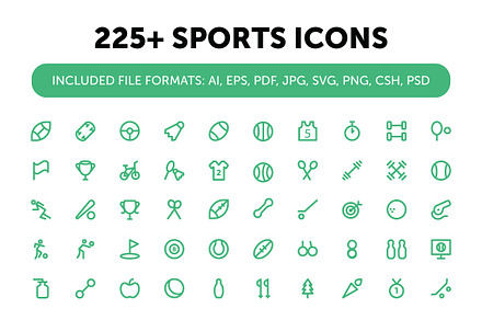 225+ Sports Icons Set, an Outline Icon by Vectors Market