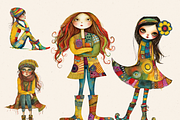 QUIRKY FOLK GIRLS CLIPART SET, a Person Illustration by Daring Digies (Thumbnail 2 of 7)