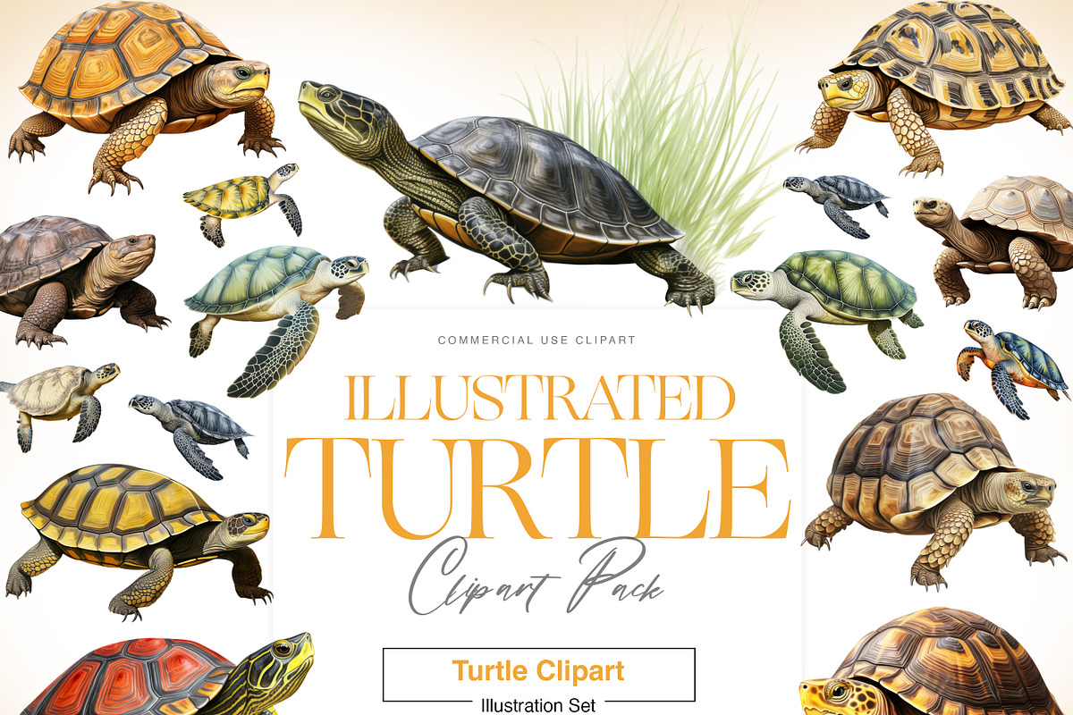 Turtle Illustration Clipart, Turtles, an Animal Illustration by BrushstrokeArtGB (Photo 1 of 9)