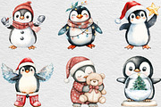 Watercolor Christmas Penguin Clipart, an Illustration by Black Bird Studio (Thumbnail 5 of 6)