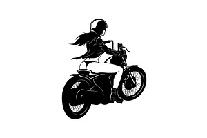 Sexy Girl and Vintage Motorcycle -, a Transportation Illustration by Digital-Clipart