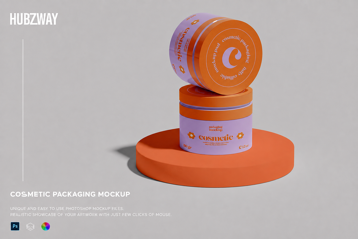 Cosmetic Jar Creams Mockup, a Packaging Mockup by Hubzway (Photo 1 of 2)