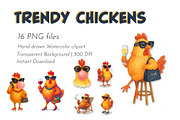 Fashion Hen Watercolor Clipart, an Animal Illustration by GeoWander (Thumbnail 1 of 3)